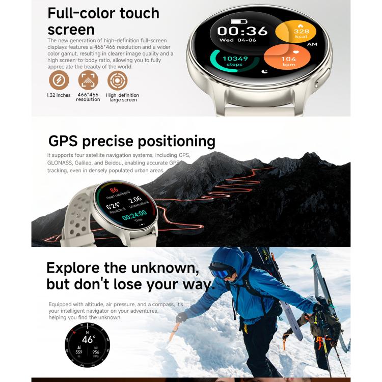 HT43 1.32 inch GPS Ultra-thin Sports Smart Watch Supports Bluetooth Call / Heart Rate / Sleep Monitoring