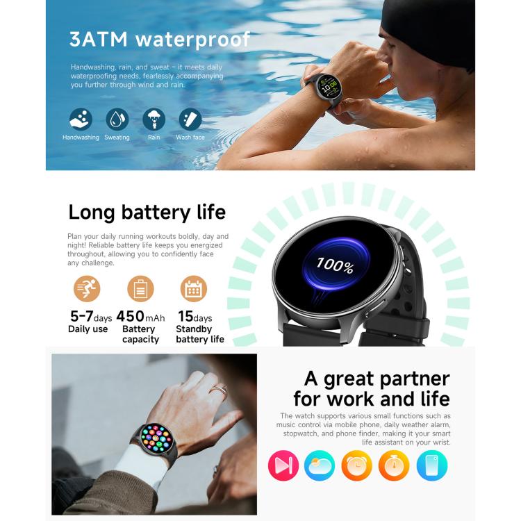 HT43 1.32 inch GPS Ultra-thin Sports Smart Watch Supports Bluetooth Call / Heart Rate / Sleep Monitoring