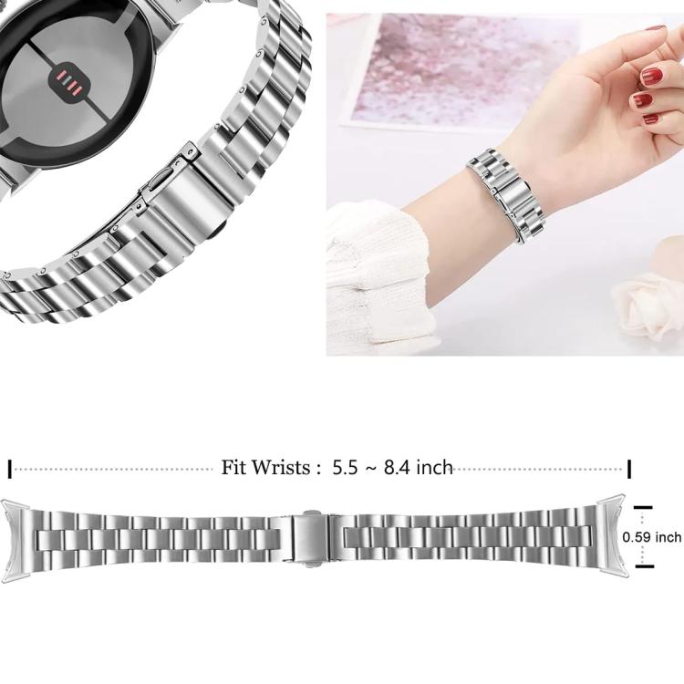 Slim Three Beads Stainless Steel Watch Band, For Google Pixel Watch 4 / 3 / 2 / 1 41mm