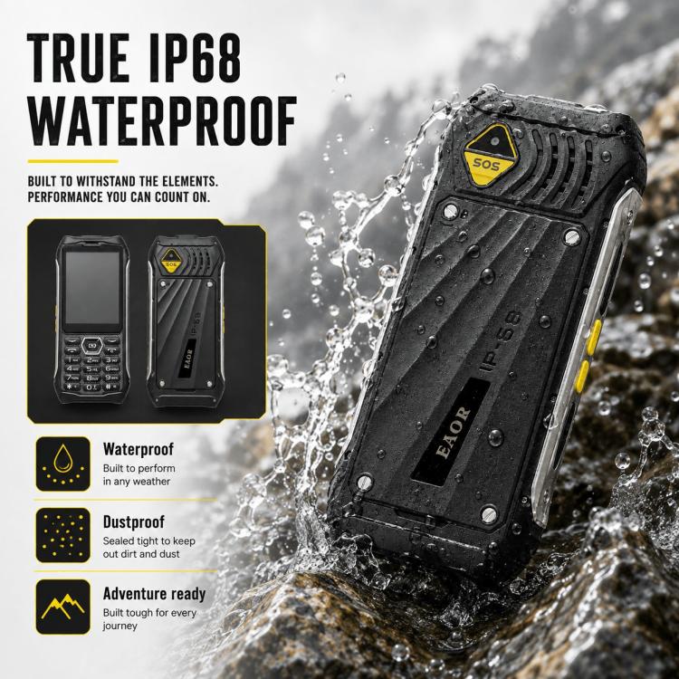 HP336 4G IP68 Rugged Phone, 3.5 inch, 4500mAh Battery, Network: 4G, BT, FM, SOS, Torch, EU Plug, US Plug, UK Plug