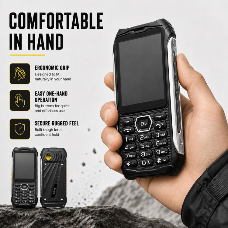 HP336 4G IP68 Rugged Phone, 3.5 inch, 4500mAh Battery, Network: 4G, BT, FM, SOS, Torch, EU Plug, US Plug, UK Plug