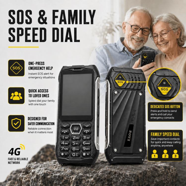 HP336 4G IP68 Rugged Phone, 3.5 inch, 4500mAh Battery, Network: 4G, BT, FM, SOS, Torch, EU Plug, US Plug, UK Plug