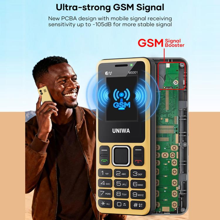 UNIWA MS001 Keypad Phone, 1.77 inch Spreadtrum SC6531CA, Network: 2G, 4 SIM 4 Standby, 21 Keys, EU Plug, US Plug, UK Plug, AU Plug