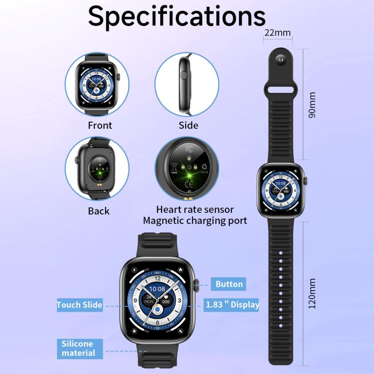 QS12 1.83 inch BT5.3 Sports Smart Watch, Support Sleep / Heart Rate / Blood Oxygen Health Monitor