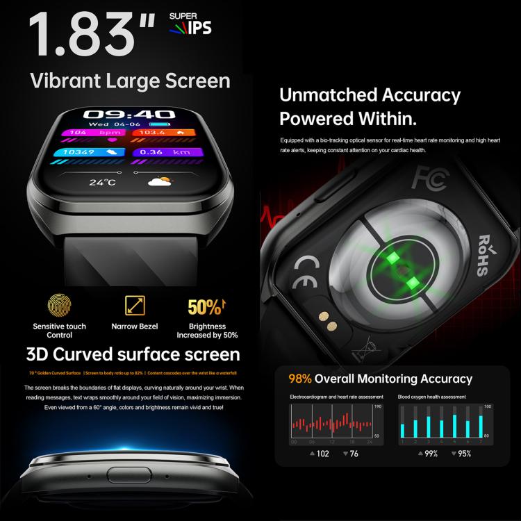 QS66 1.83-inch Smart Watch, Support BT Call, Heart Rate, Blood Oxygen
