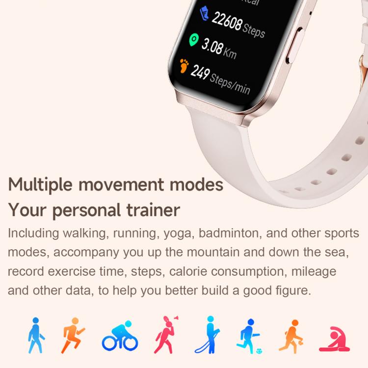 QS06 1.75 inch Square Screen Ultra-Thin Smart Calling Watch, Support Health Monitoring, Gold Silicone Strap, Pink Silicone Strap, Starlight Silicone Strap, Dark Gray Silicone Strap, Dark Gray Steel Strap, Gold Steel Strap