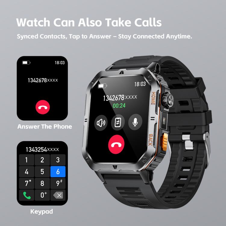 MT62 2.01-inch IPS Display Outdoor Adventures Smart Watch with 1000mAh Battery & Flashlight