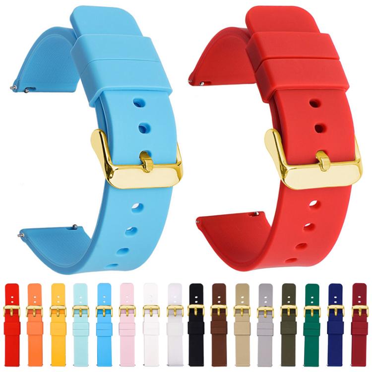 xDfind Stainless Steel Gold Pin Buckle Solid Color Silicone Waterproof Watch Band, 24mm