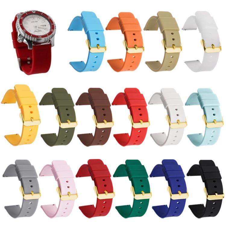 xDfind Stainless Steel Gold Pin Buckle Solid Color Silicone Waterproof Watch Band, 20mm, 21mm, 22mm