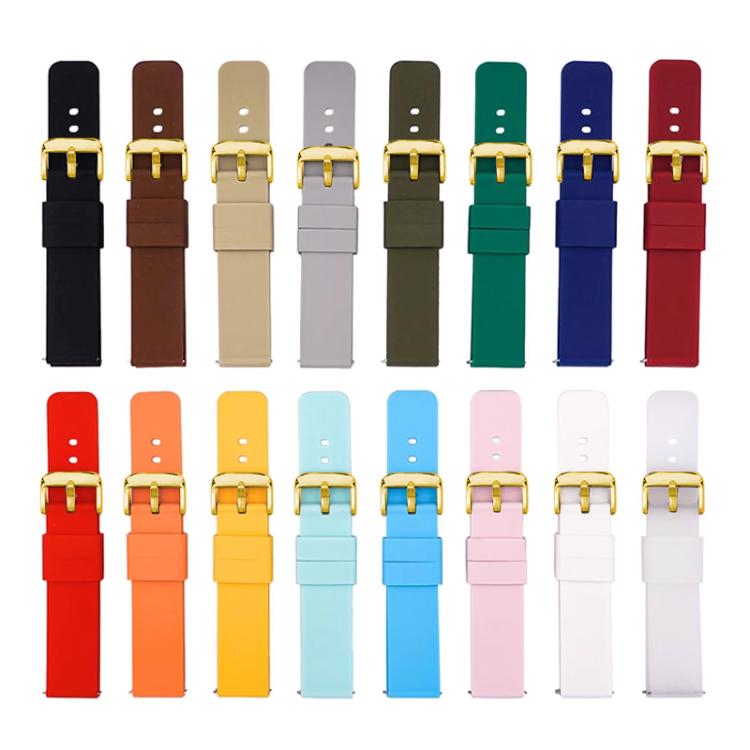 xDfind Stainless Steel Gold Pin Buckle Solid Color Silicone Waterproof Watch Band, 16mm, 18mm, 19mm
