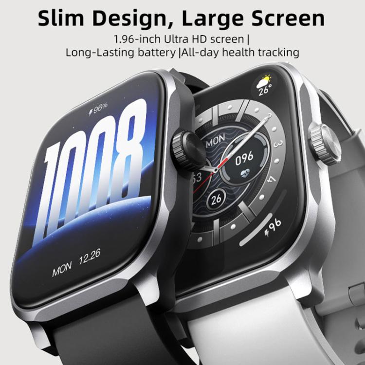 GS12 1.96 inch Ultra-HD Large Screen BT Calling Smart Watch, Support Health Monitoring