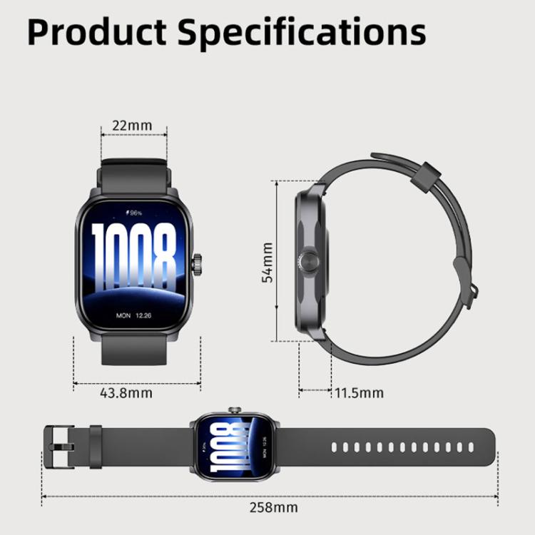GS12 1.96 inch Ultra-HD Large Screen BT Calling Smart Watch, Support Health Monitoring