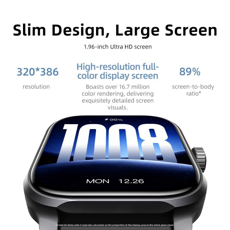GS12 1.96 inch Ultra-HD Large Screen BT Calling Smart Watch, Support Health Monitoring