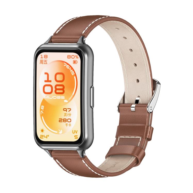 MIJOBS Top Grain Cowhide Watch Band, For Huawei Band 11 / Band 11 Pro