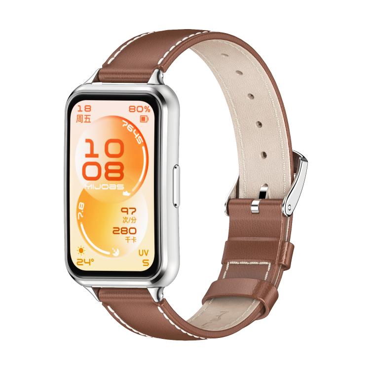 MIJOBS Top Grain Cowhide Watch Band, For Huawei Band 11 / Band 11 Pro