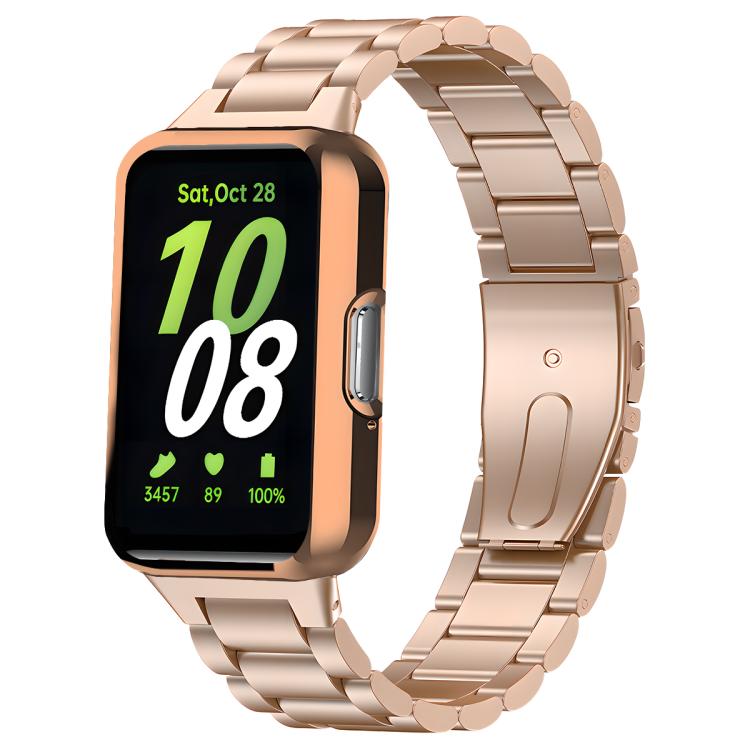 Tri-Beads Stainless Steel Watch Band with TPU Case and Strap Link Remover Set, For Samsung Galaxy Fit3
