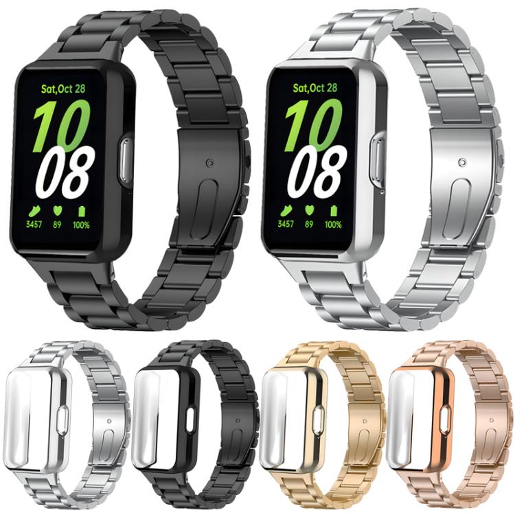 Tri-Beads Stainless Steel Watch Band with TPU Case and Strap Link Remover Set, For Samsung Galaxy Fit3