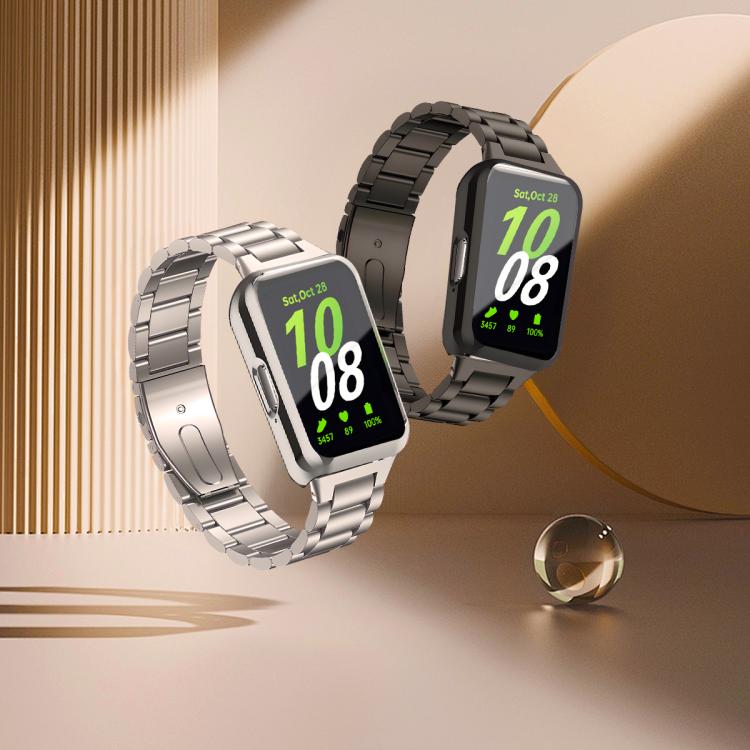 Tri-Beads Stainless Steel Watch Band with TPU Case and Strap Link Remover Set, For Samsung Galaxy Fit3