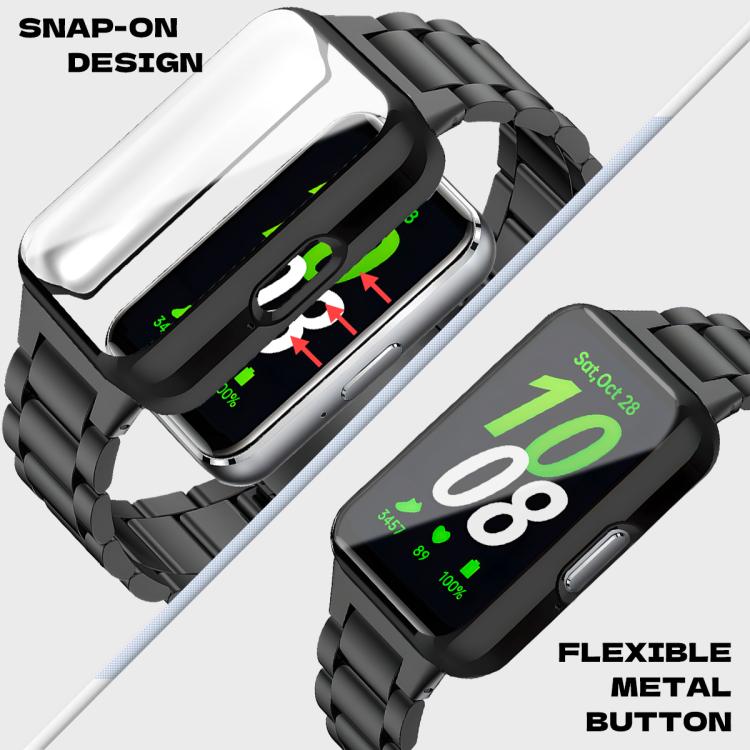 Tri-Beads Stainless Steel Watch Band with TPU Case and Strap Link Remover Set, For Samsung Galaxy Fit3
