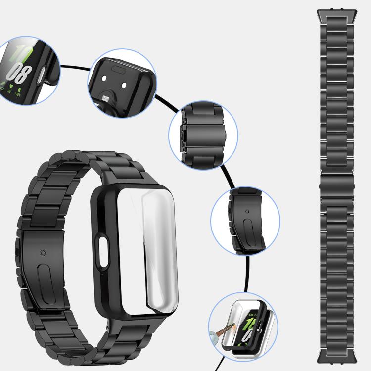 Tri-Beads Stainless Steel Watch Band with TPU Case and Strap Link Remover Set, For Samsung Galaxy Fit3