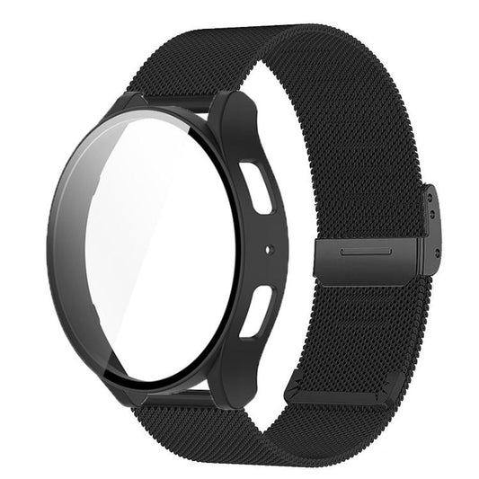 Milanese Buckle Stainless Steel Watch Band with Film Integrated PC Case, For Samsung Galaxy Watch7 44mm, For Samsung Galaxy Watch7 40mm, For Samsung Galaxy Watch6 44mm, For Samsung Galaxy Watch6 40mm, For Samsung Galaxy Watch5 44mm                     ...