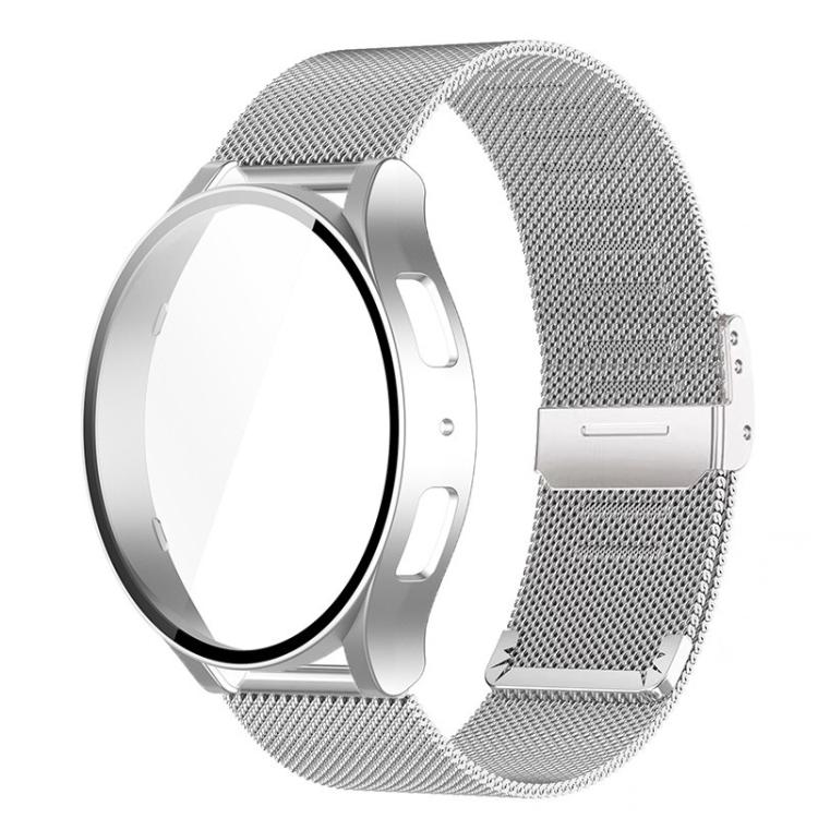 Milanese Buckle Stainless Steel Watch Band with Film Integrated PC Case, For Samsung Galaxy Watch7 44mm, For Samsung Galaxy Watch7 40mm, For Samsung Galaxy Watch6 44mm, For Samsung Galaxy Watch6 40mm, For Samsung Galaxy Watch5 44mm                     ...