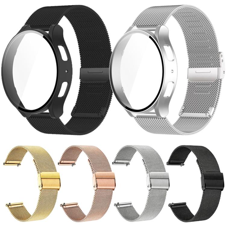 Milanese Buckle Stainless Steel Watch Band with Film Integrated PC Case, For Samsung Galaxy Watch7 44mm, For Samsung Galaxy Watch7 40mm, For Samsung Galaxy Watch6 44mm, For Samsung Galaxy Watch6 40mm, For Samsung Galaxy Watch5 44mm                     ...