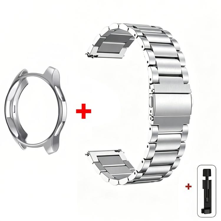 Tri-Beads Stainless Steel Watch Band with Semi-Enclosed TPU Case and Strap Link Remover Set, For Samsung Galaxy Watch6 Classic 47mm, For Samsung Galaxy Watch6 Classic 43mm, For Samsung Galaxy Watch5 Pro 45mm, For Samsung Galaxy Watch4  Classic 46mm    ...