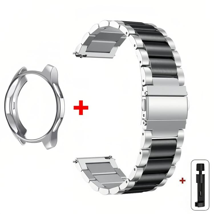 Tri-Beads Stainless Steel Watch Band with Semi-Enclosed TPU Case and Strap Link Remover Set, For Samsung Galaxy Watch6 Classic 47mm, For Samsung Galaxy Watch6 Classic 43mm, For Samsung Galaxy Watch5 Pro 45mm, For Samsung Galaxy Watch4  Classic 46mm    ...