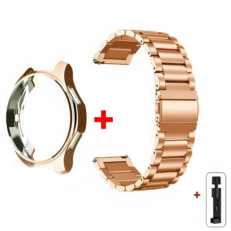 Tri-Beads Stainless Steel Watch Band with Semi-Enclosed TPU Case and Strap Link Remover Set, For Samsung Galaxy Watch6 Classic 47mm, For Samsung Galaxy Watch6 Classic 43mm, For Samsung Galaxy Watch5 Pro 45mm, For Samsung Galaxy Watch4  Classic 46mm    ...