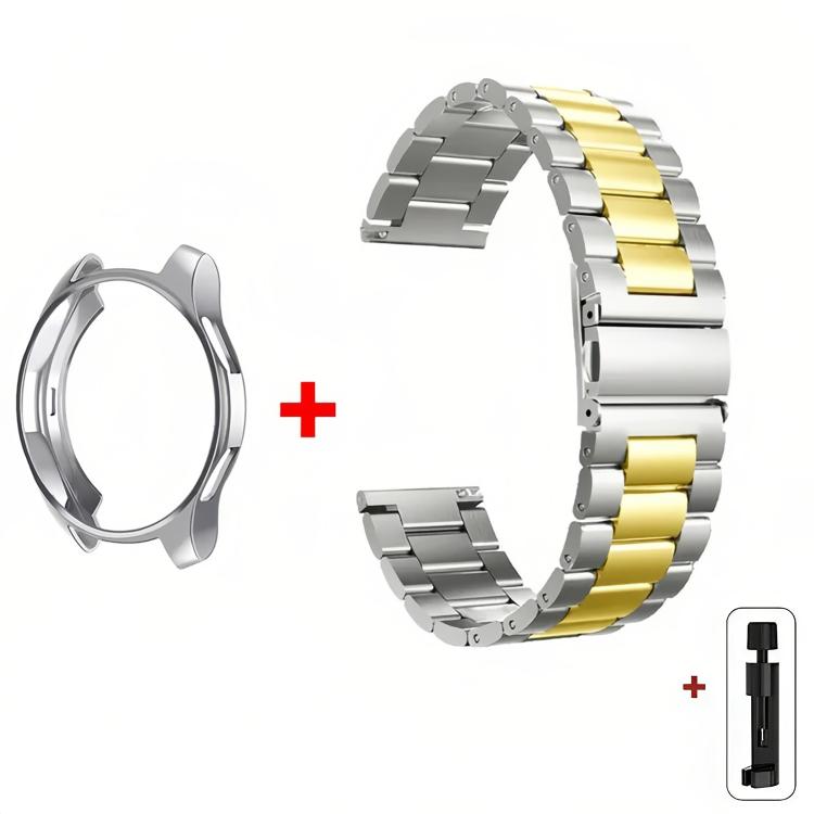 Tri-Beads Stainless Steel Watch Band with Semi-Enclosed TPU Case and Strap Link Remover Set, For Samsung Galaxy Watch6 Classic 47mm, For Samsung Galaxy Watch6 Classic 43mm, For Samsung Galaxy Watch5 Pro 45mm, For Samsung Galaxy Watch4  Classic 46mm    ...