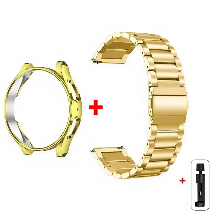 Tri-Beads Stainless Steel Watch Band with Semi-Enclosed TPU Case and Strap Link Remover Set, For Samsung Galaxy Watch6 Classic 47mm, For Samsung Galaxy Watch6 Classic 43mm, For Samsung Galaxy Watch5 Pro 45mm, For Samsung Galaxy Watch4  Classic 46mm    ...