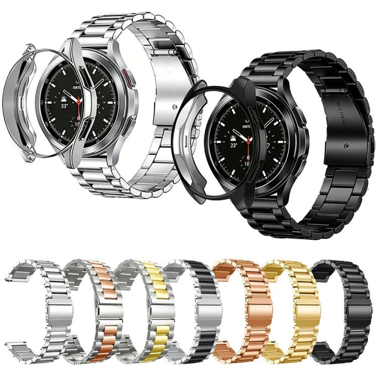 Tri-Beads Stainless Steel Watch Band with Semi-Enclosed TPU Case and Strap Link Remover Set, For Samsung Galaxy Watch6 Classic 47mm, For Samsung Galaxy Watch6 Classic 43mm, For Samsung Galaxy Watch5 Pro 45mm, For Samsung Galaxy Watch4  Classic 46mm    ...