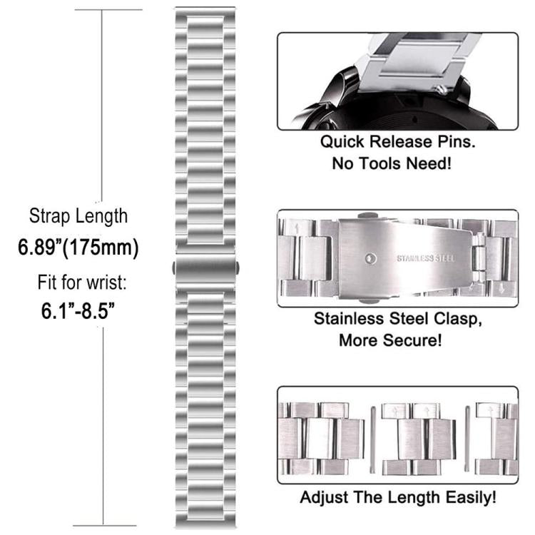 Tri-Beads Stainless Steel Watch Band with Semi-Enclosed TPU Case and Strap Link Remover Set, For Samsung Galaxy Watch6 Classic 47mm, For Samsung Galaxy Watch6 Classic 43mm, For Samsung Galaxy Watch5 Pro 45mm, For Samsung Galaxy Watch4  Classic 46mm    ...