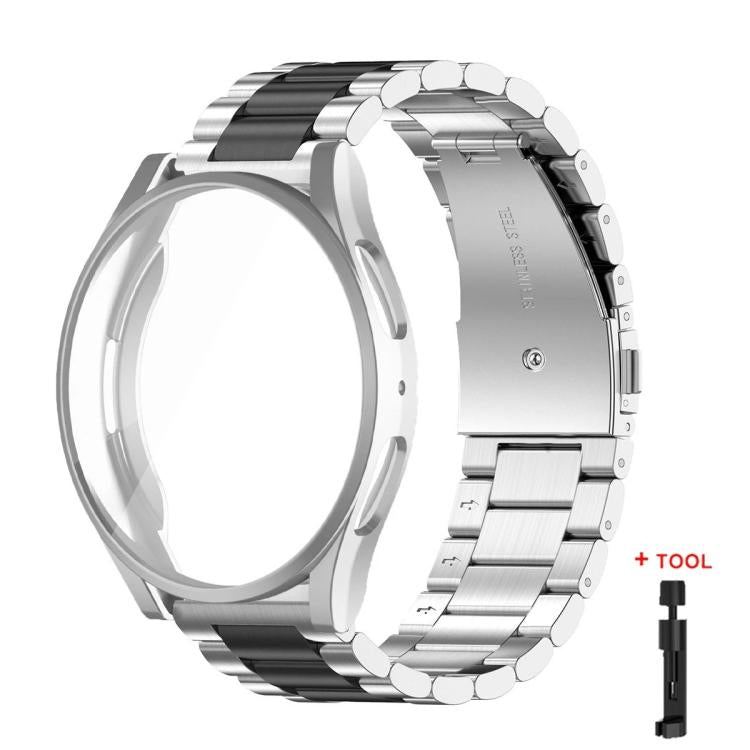 Tri-Beads Stainless Steel Watch Band with Full Coverage TPU Case and Strap Link Remover Set, For Samsung Galaxy Watch7 44mm, For Samsung Galaxy Watch7 40mm, For Samsung Galaxy Watch6 44mm, For Samsung Galaxy Watch6 40mm, For Samsung Galaxy Watch5 44mm ...