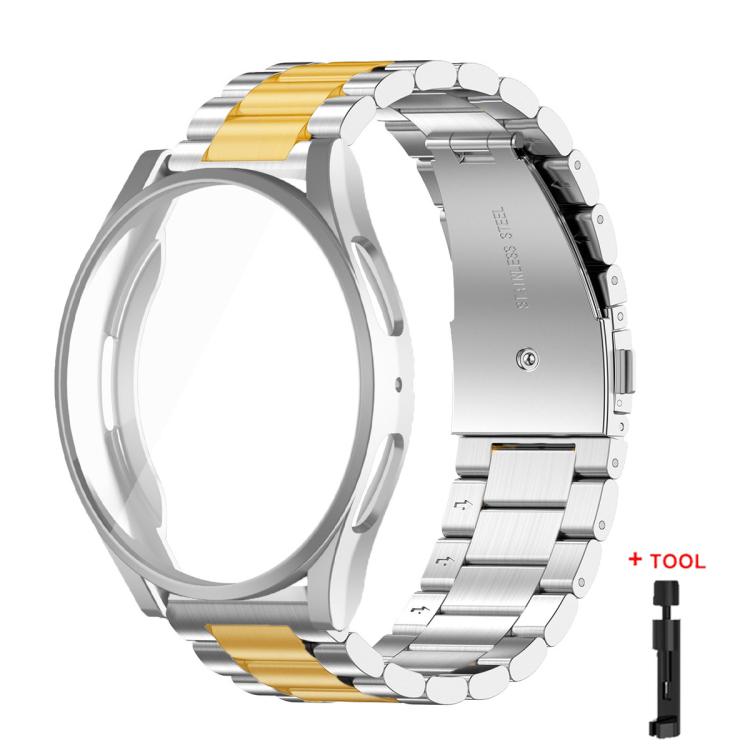 Tri-Beads Stainless Steel Watch Band with Full Coverage TPU Case and Strap Link Remover Set, For Samsung Galaxy Watch7 44mm, For Samsung Galaxy Watch7 40mm, For Samsung Galaxy Watch6 44mm, For Samsung Galaxy Watch6 40mm, For Samsung Galaxy Watch5 44mm ...