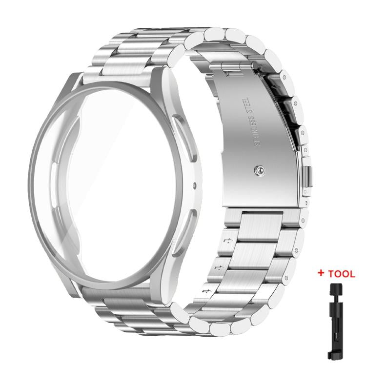 Tri-Beads Stainless Steel Watch Band with Full Coverage TPU Case and Strap Link Remover Set, For Samsung Galaxy Watch7 44mm, For Samsung Galaxy Watch7 40mm, For Samsung Galaxy Watch6 44mm, For Samsung Galaxy Watch6 40mm, For Samsung Galaxy Watch5 44mm ...