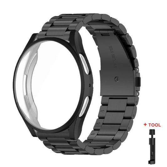 Tri-Beads Stainless Steel Watch Band with Full Coverage TPU Case and Strap Link Remover Set, For Samsung Galaxy Watch4 44mm, For Samsung Galaxy Watch4 40mm