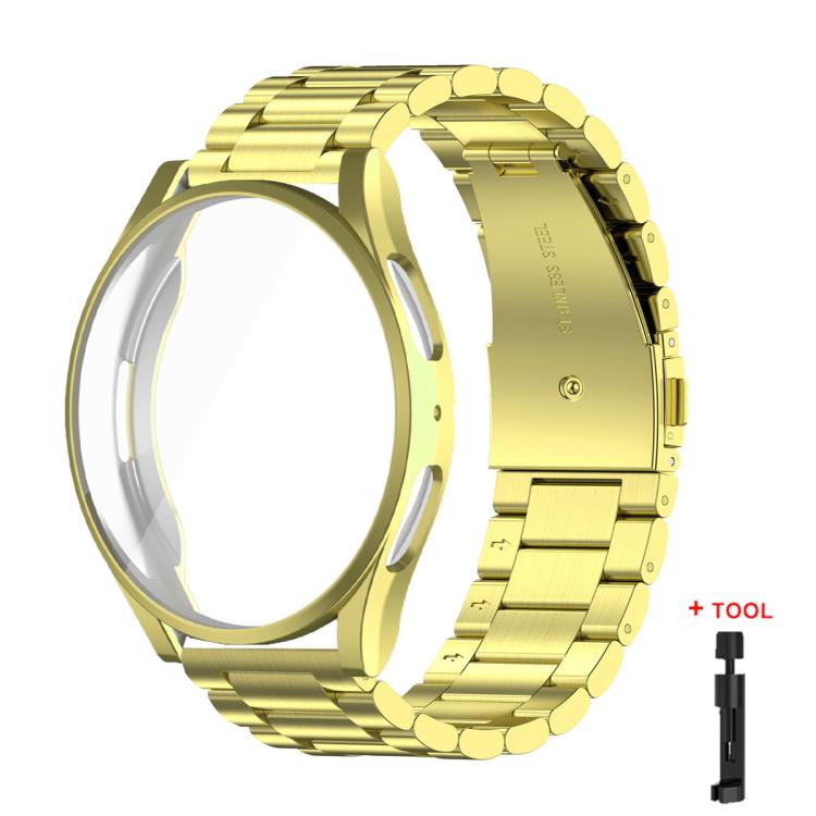 Tri-Beads Stainless Steel Watch Band with Full Coverage TPU Case and Strap Link Remover Set, For Samsung Galaxy Watch4 44mm, For Samsung Galaxy Watch4 40mm
