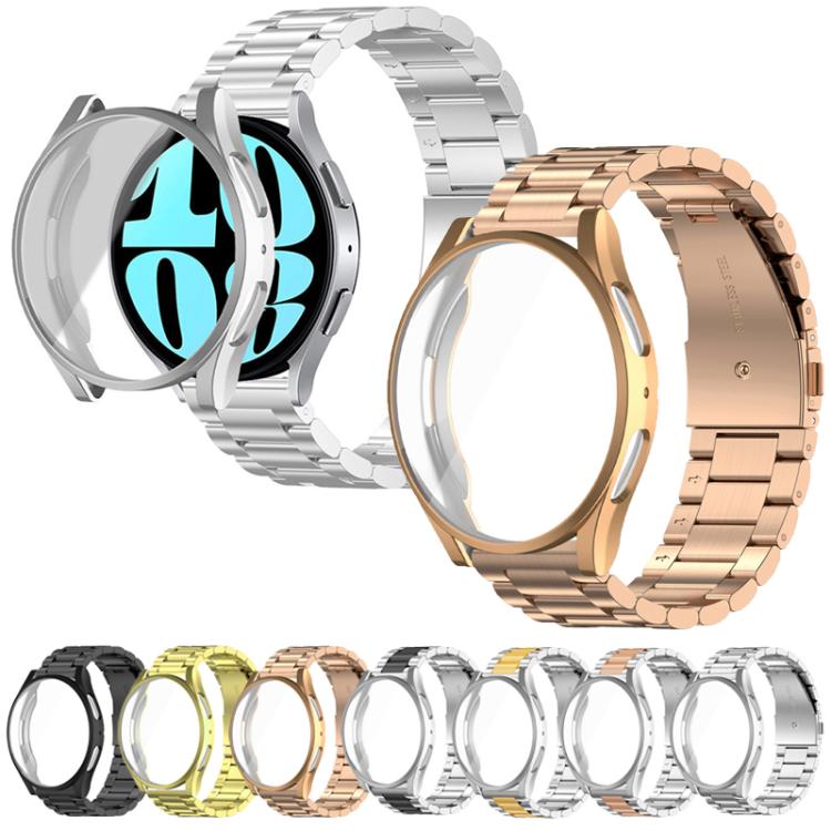 Tri-Beads Stainless Steel Watch Band with Full Coverage TPU Case and Strap Link Remover Set, For Samsung Galaxy Watch7 44mm, For Samsung Galaxy Watch7 40mm, For Samsung Galaxy Watch6 44mm, For Samsung Galaxy Watch6 40mm, For Samsung Galaxy Watch5 44mm ...