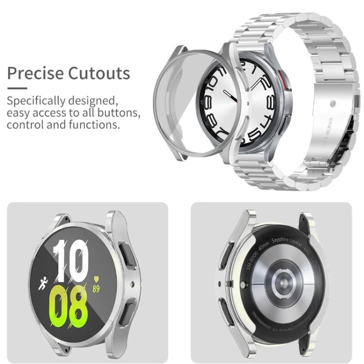Tri-Beads Stainless Steel Watch Band with Full Coverage TPU Case and Strap Link Remover Set, For Samsung Galaxy Watch4 44mm, For Samsung Galaxy Watch4 40mm