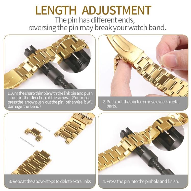 Tri-Beads Stainless Steel Watch Band with Full Coverage TPU Case and Strap Link Remover Set, For Samsung Galaxy Watch4 44mm, For Samsung Galaxy Watch4 40mm