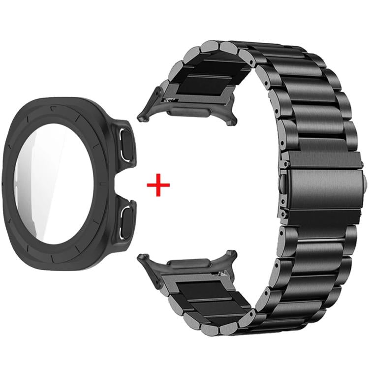 Three Beads Stainless Steel Watch Band with Film Integrated PC Case Set, For Samsung Galaxy Watch Ultra / Ultra 2025