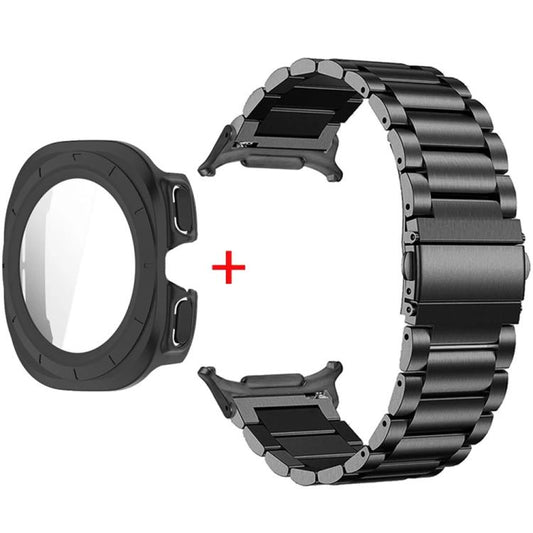 Three Beads Stainless Steel Watch Band with Film Integrated PC Case Set, For Galaxy Watch Ultra2 2026 / 2025 / 1 2024