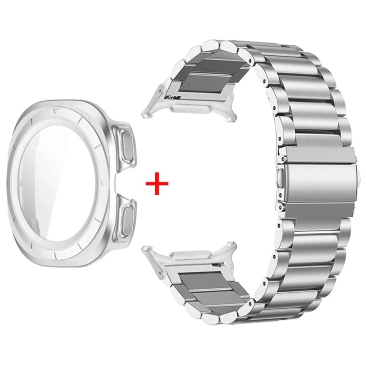 Three Beads Stainless Steel Watch Band with Film Integrated PC Case Set, For Samsung Galaxy Watch Ultra / Ultra 2025