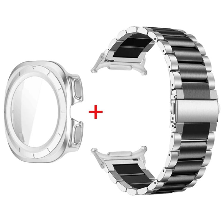 Three Beads Stainless Steel Watch Band with Film Integrated PC Case Set, For Samsung Galaxy Watch Ultra / Ultra 2025