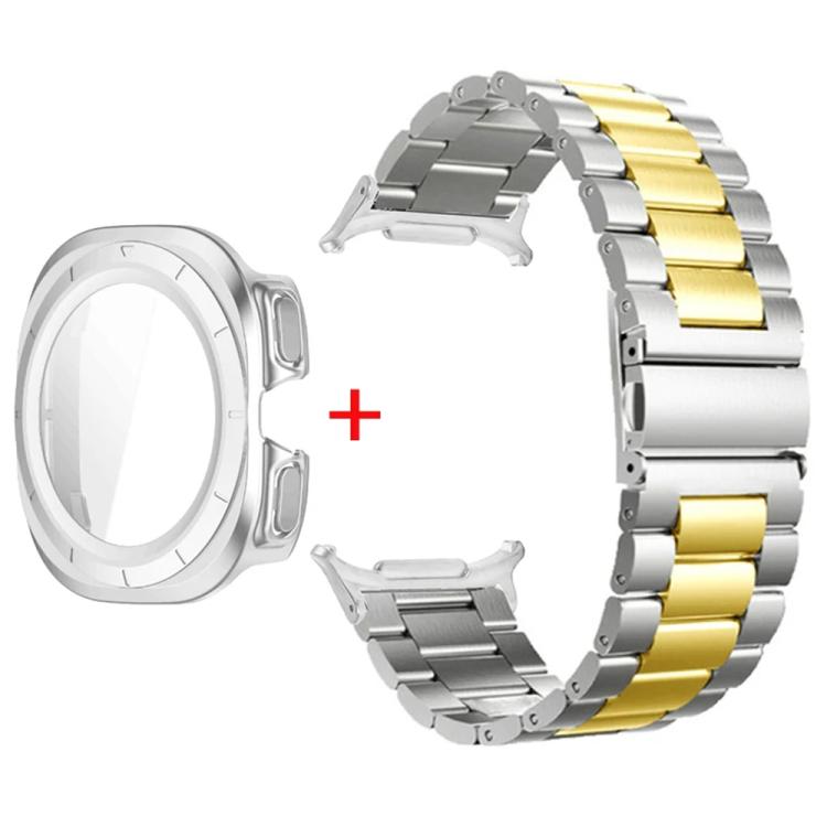 Three Beads Stainless Steel Watch Band with Film Integrated PC Case Set, For Samsung Galaxy Watch Ultra / Ultra 2025