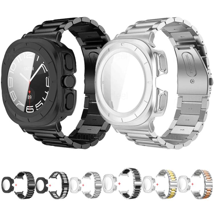 Three Beads Stainless Steel Watch Band with Film Integrated PC Case Set, For Samsung Galaxy Watch Ultra / Ultra 2025