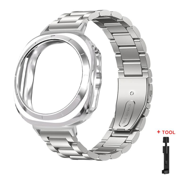 Three Beads Stainless Steel Watch Band with Semi-Enclosed TPU Case and Strap Link Remover Set, For Samsung Galaxy Watch Ultra / Ultra 2025