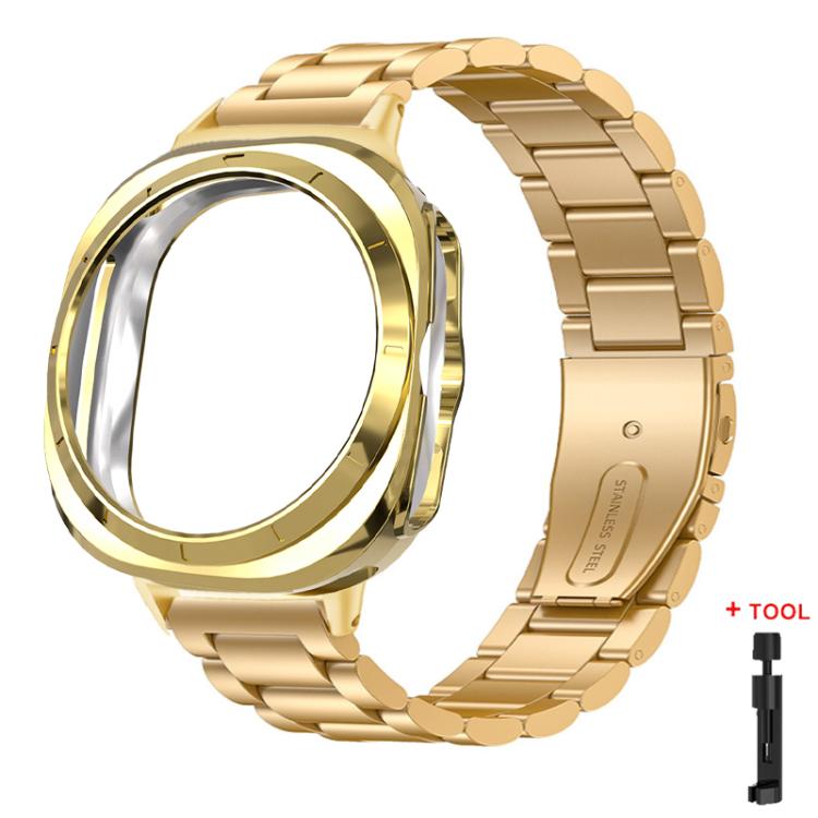 Three Beads Stainless Steel Watch Band with Semi-Enclosed TPU Case and Strap Link Remover Set, For Samsung Galaxy Watch Ultra / Ultra 2025